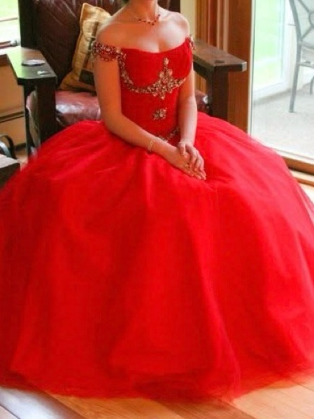 Terani Couture Red Off-Shoulder Ball Gown
